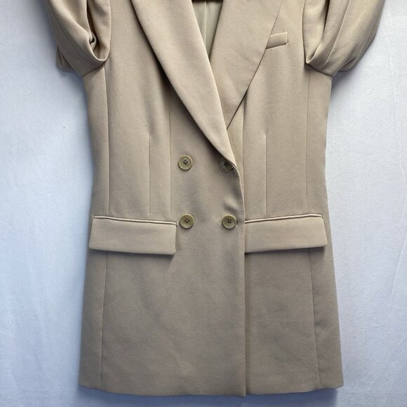 ELIE TAHARI Peak Lapel Collar Lined Blazer Jacket Women Sz 0 Beige Shoulder Pads - Picture 8 of 16